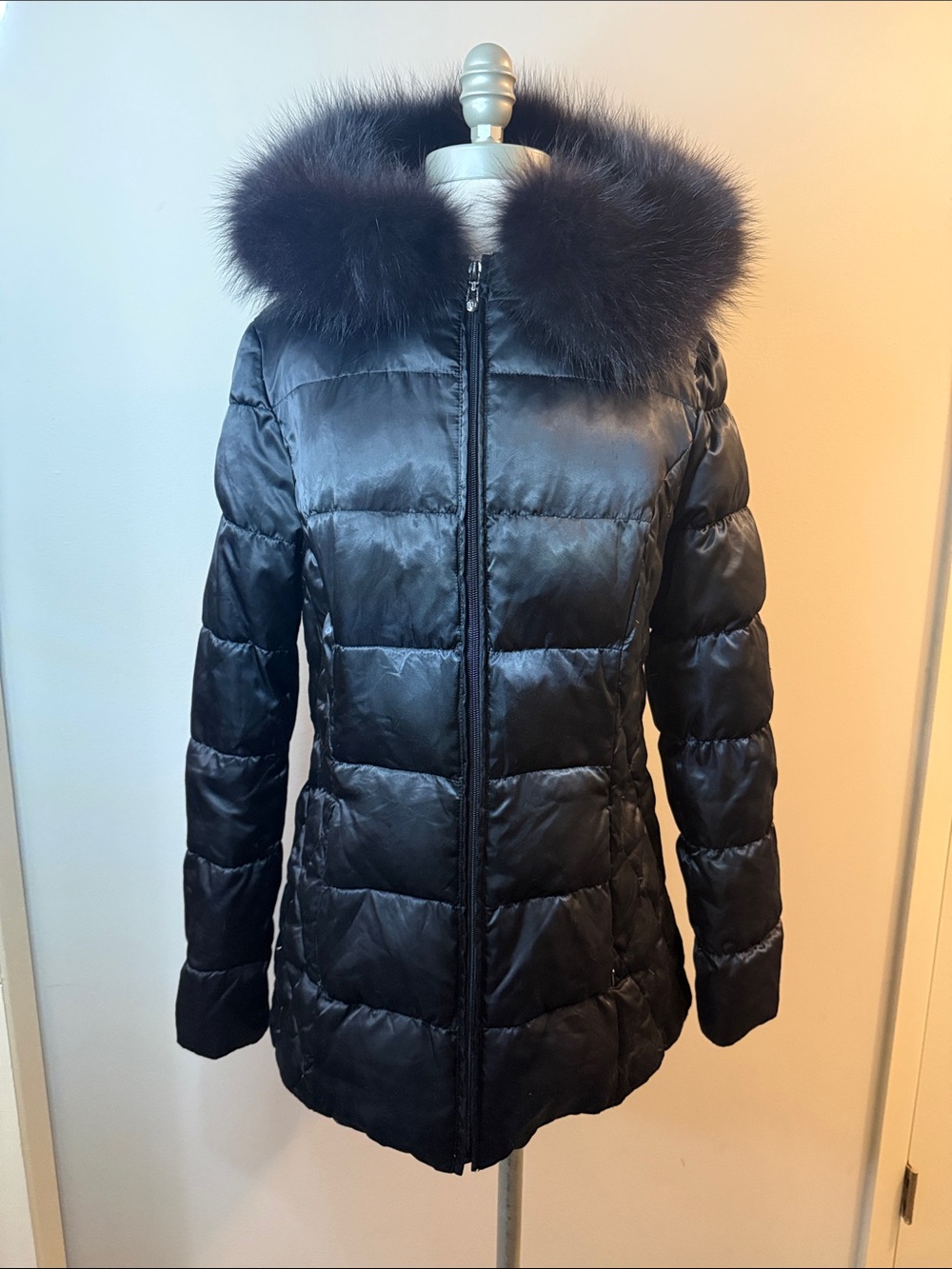 Madison Black Quilted Puffer Coat with Fur-Trim Hood